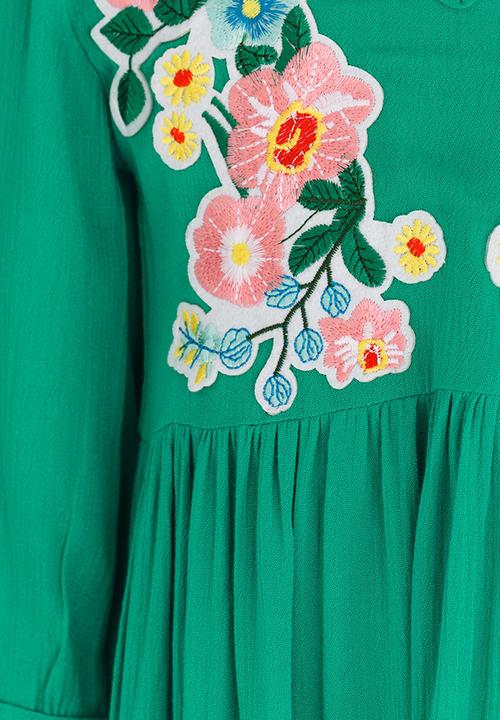 See-Saw - Boho Dress with Embroidery Green