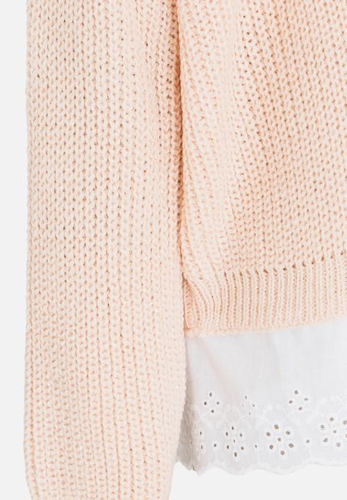 See-Saw - Lace Hem Trim Cardigan Pale Pink