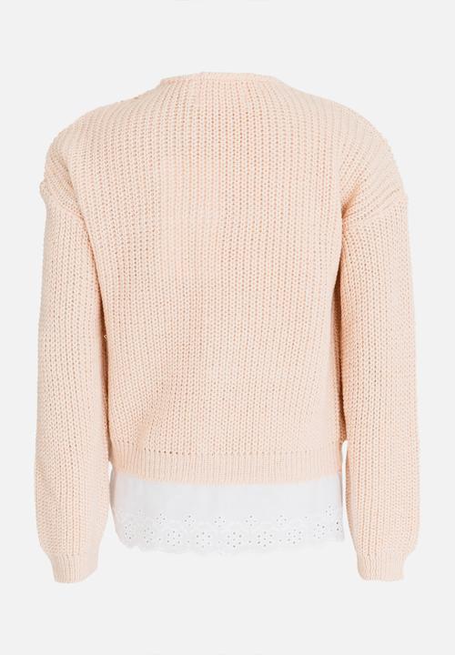 See-Saw - Lace Hem Trim Cardigan Pale Pink