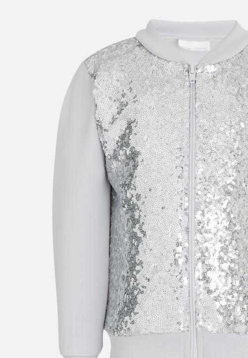 See-Saw - Sequin Bomber with Front Zip Silver