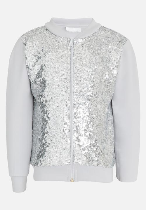 See-Saw - Sequin Bomber with Front Zip Silver