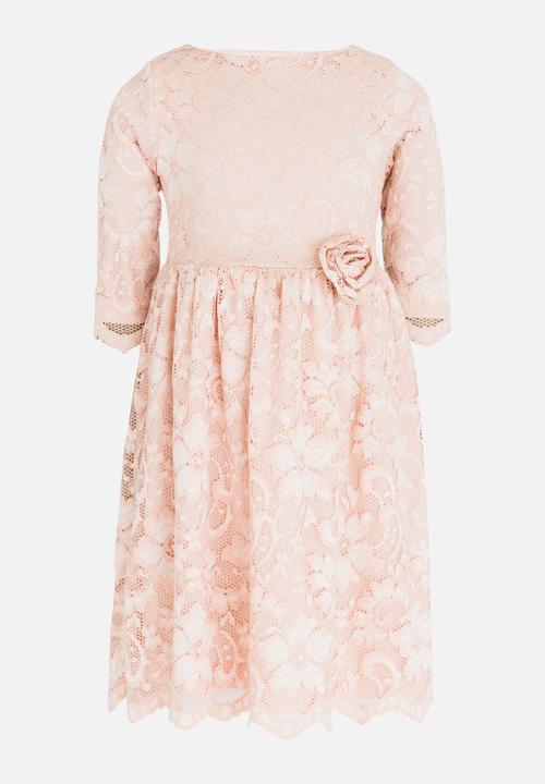 See-Saw - Three Quarter Lace Dress with Side Flower Pale Pink