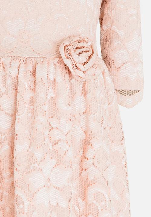 See-Saw - Three Quarter Lace Dress with Side Flower Pale Pink