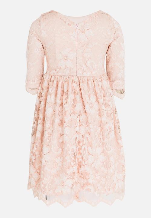 See-Saw - Three Quarter Lace Dress with Side Flower Pale Pink