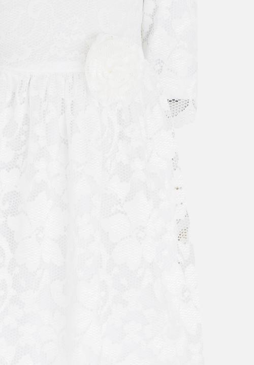 See-Saw - Three Quarter Lace Dress with Side Flower Milk