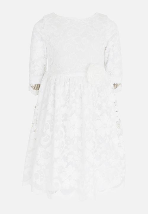 See-Saw - Three Quarter Lace Dress with Side Flower Milk