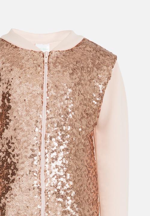 See-Saw - Sequin Bomber with Front Zip Pale Pink