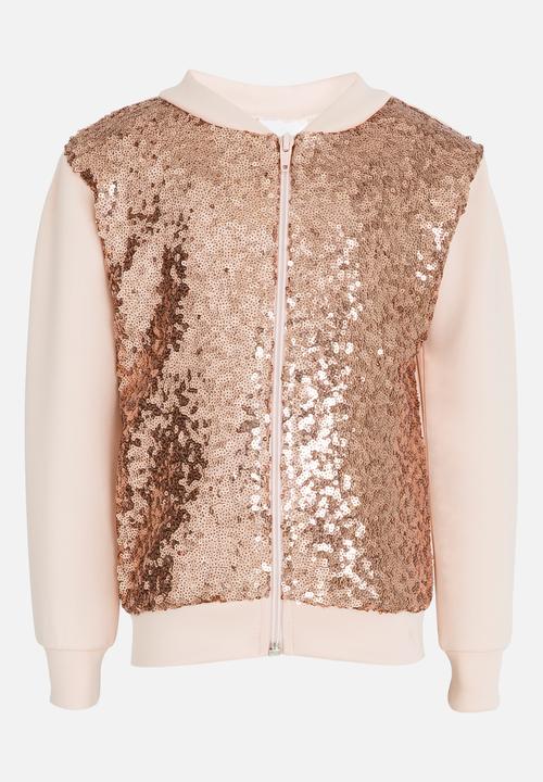 See-Saw - Sequin Bomber with Front Zip Pale Pink