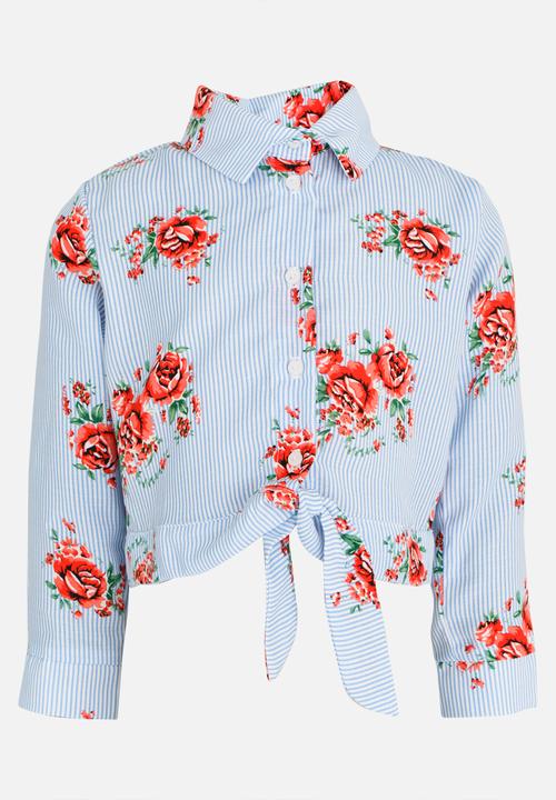 See-Saw - Front Tie Shirt Blue and White