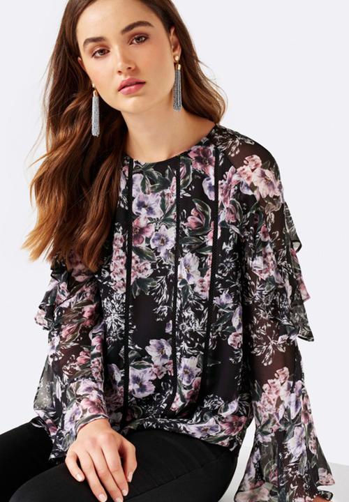 Forever New (Spree) - Donna Lace Trim Puff Sleeve Top Black