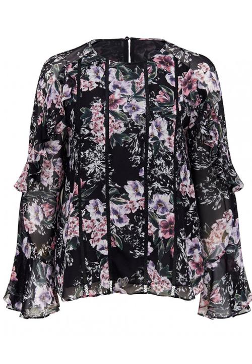Forever New (Spree) - Donna Lace Trim Puff Sleeve Top Black