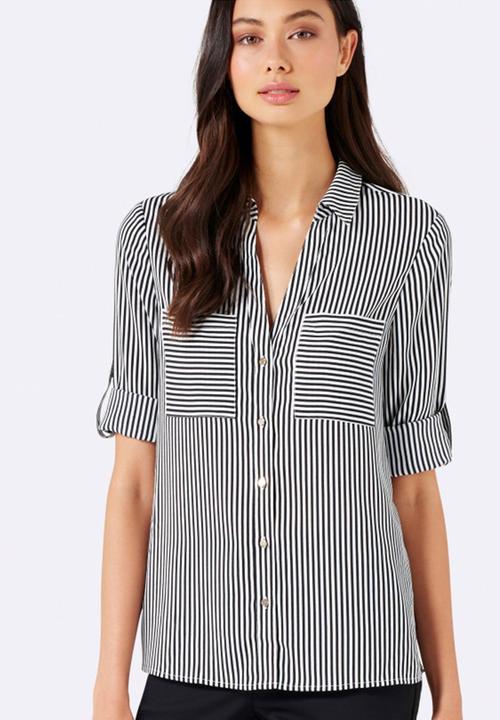 Forever New (Spree) - Joanne Pocket Stripe Shirt Black and White
