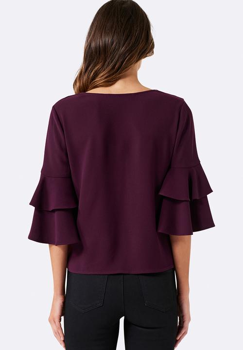 Forever New (Spree) - Valerie Tiered Frill Sleeve Top Burgundy