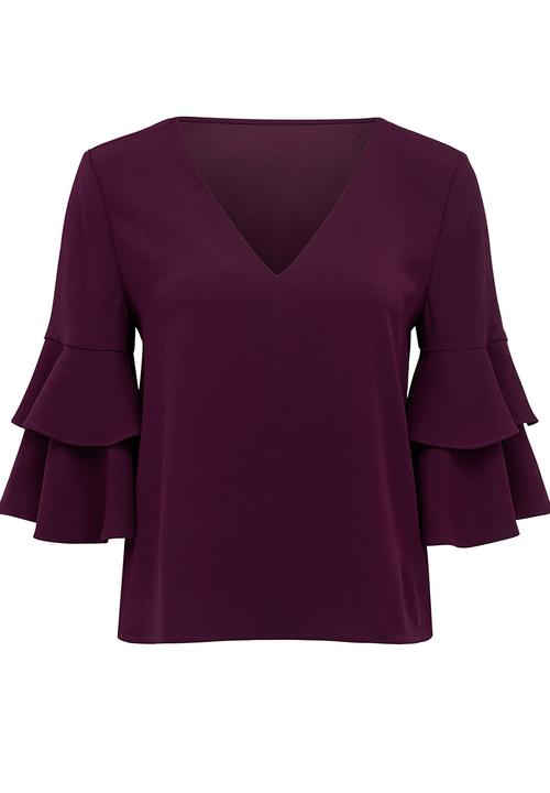 Forever New (Spree) - Valerie Tiered Frill Sleeve Top Burgundy
