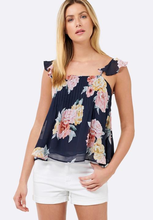 Forever New (Spree) - Sophie Ruffle Strap Pintuck Cami Blue
