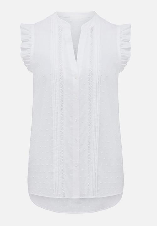 Forever New (Spree) - Sienna Sleeveless Dobby Frill Shirt White