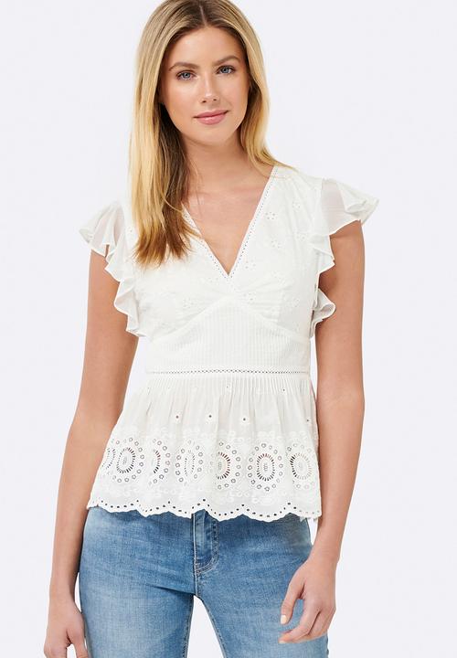 Forever New (Spree) - Heather Pin Tuck Frill Sleeve Top White