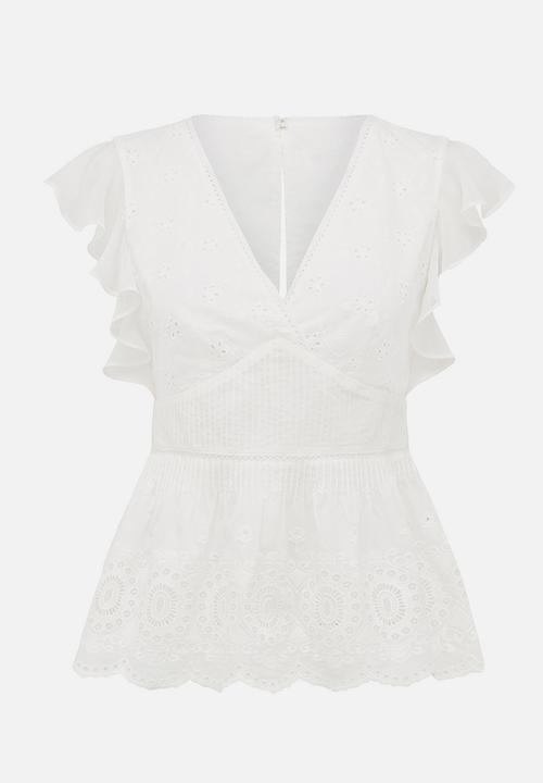 Forever New (Spree) - Heather Pin Tuck Frill Sleeve Top White