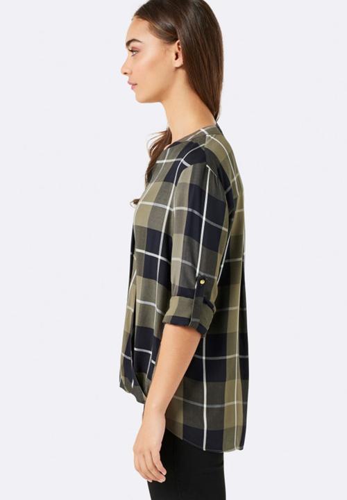 Forever New (Spree) - Jessica Check Wrap Shirt Khaki Green