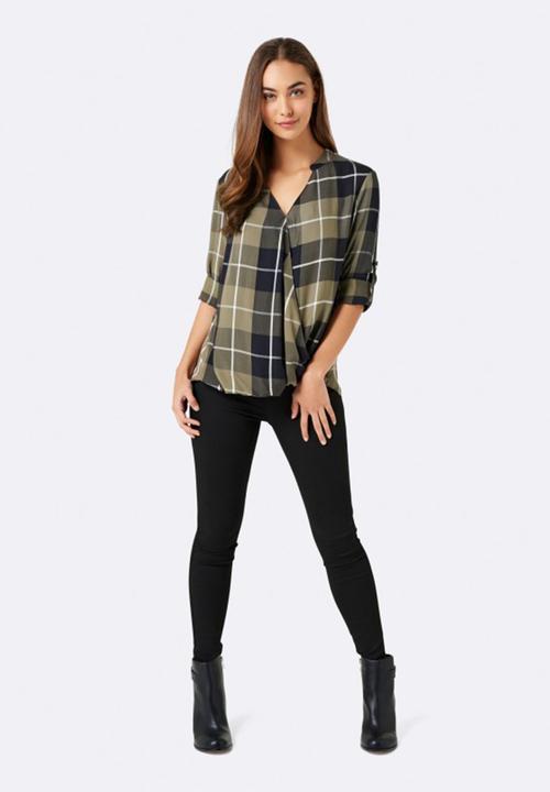 Forever New (Spree) - Jessica Check Wrap Shirt Khaki Green