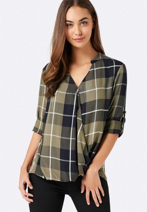Forever New (Spree) - Jessica Check Wrap Shirt Khaki Green