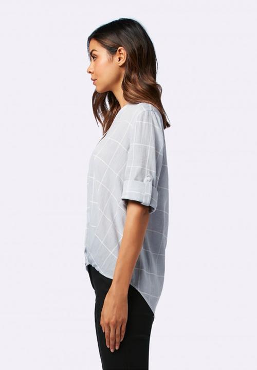 Forever New (Spree) - Patsy Tuck Front Check Blouse Pale Blue