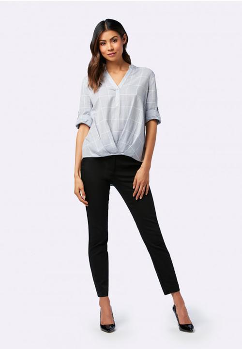 Forever New (Spree) - Patsy Tuck Front Check Blouse Pale Blue