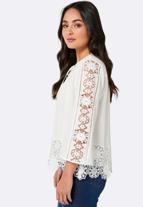 Forever New (Spree) - Lana Lace Floral Embroidery Blouse Off White