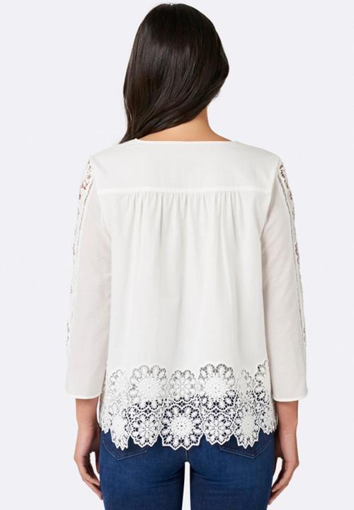 Forever New (Spree) - Lana Lace Floral Embroidery Blouse Off White