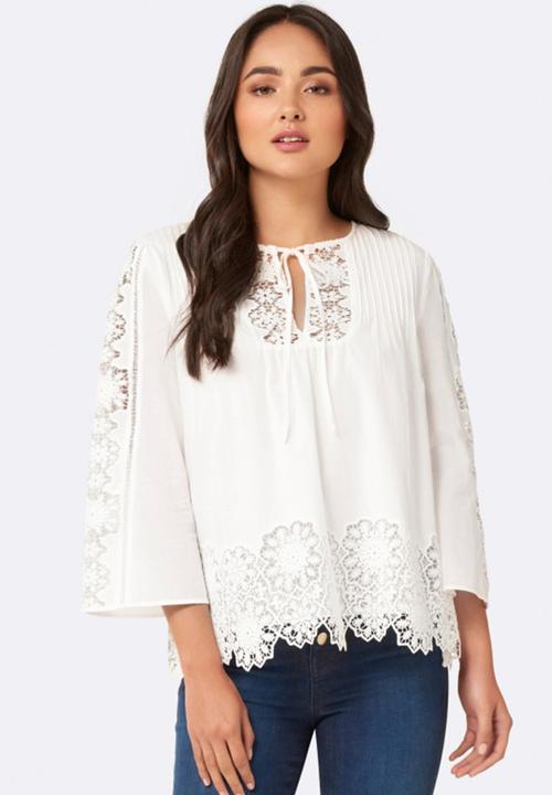 Forever New (Spree) - Lana Lace Floral Embroidery Blouse Off White