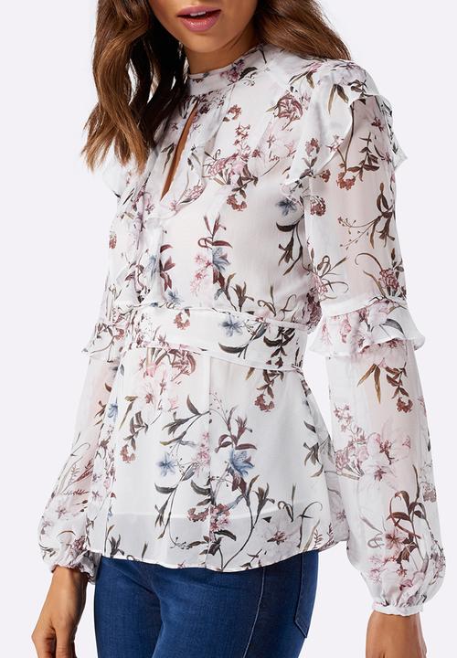 Forever New (Spree) - Perlitta Printed Frill Blouse White