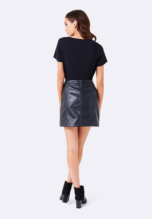 Forever New (Spree) - Mia Panelled Leather Look Mini Skirt Black