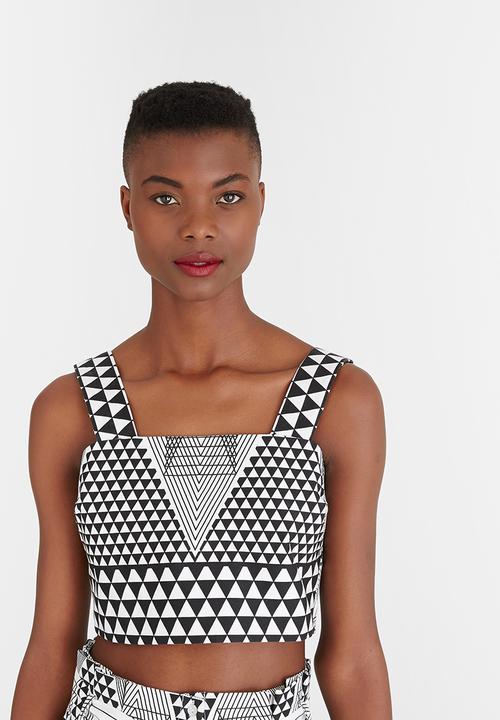 Chulaap - Diamond Print Crop Top Black and White