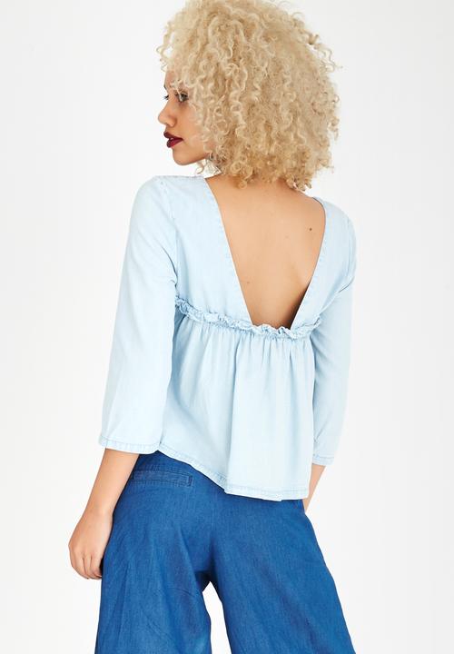 ONLY - Mariah Frill Detail Top Pale Blue