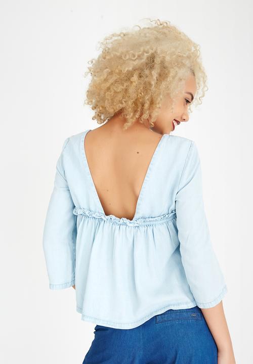 ONLY - Mariah Frill Detail Top Pale Blue
