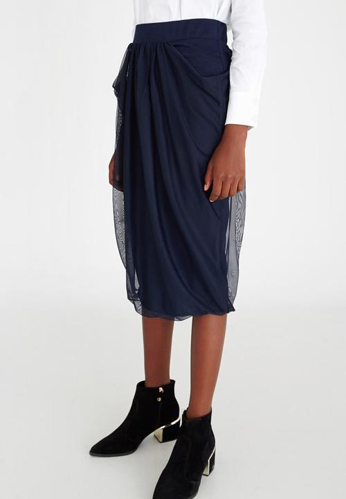 Leigh Schubert - Hayden Draped Midi Skirt Navy
