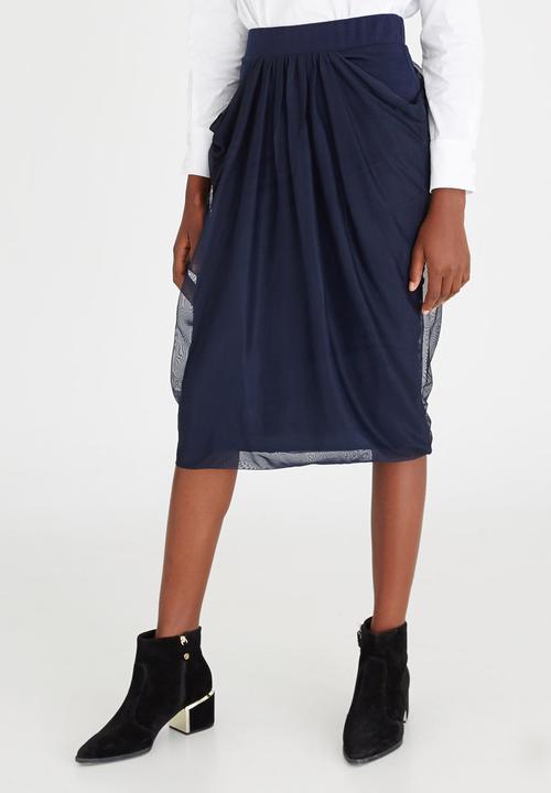 Leigh Schubert - Hayden Draped Midi Skirt Navy