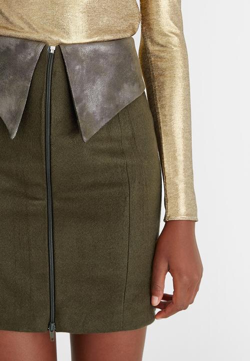 DAVID by David Tlale - Wool-blend Lead Skirt Khaki Green