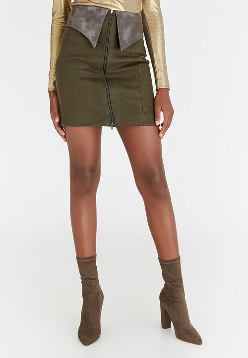DAVID by David Tlale - Wool-blend Lead Skirt Khaki Green