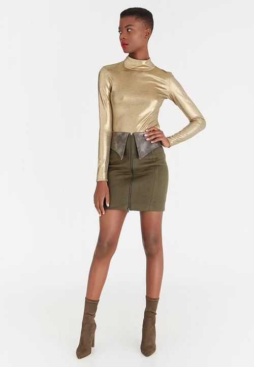 DAVID by David Tlale - Wool-blend Lead Skirt Khaki Green