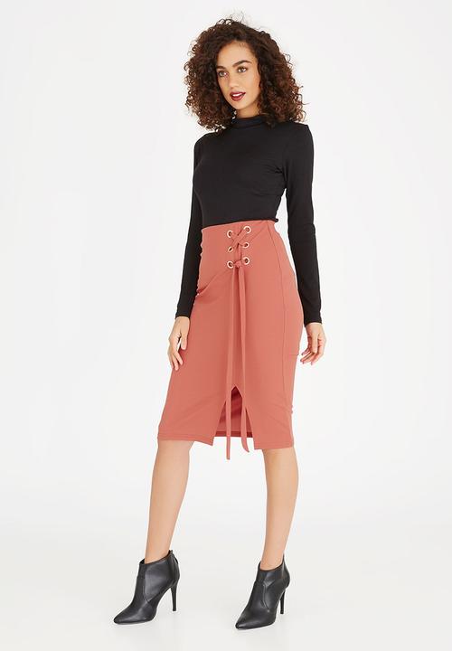 edit - Eyelet Detail Midi Skirt Tan