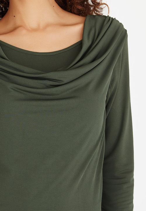 edit - Cowl Neck Top Khaki Green