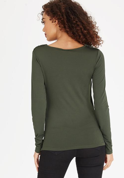 edit - Cowl Neck Top Khaki Green