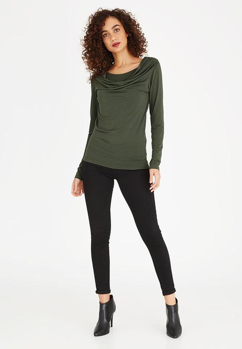 edit - Cowl Neck Top Khaki Green