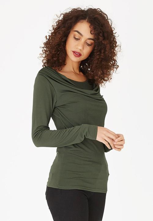 edit - Cowl Neck Top Khaki Green