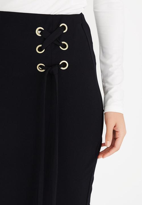 edit - Eyelet Detail Midi Skirt Black