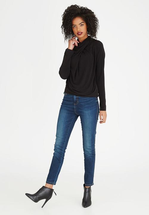 edit - Wrap-over Cowl Top Black