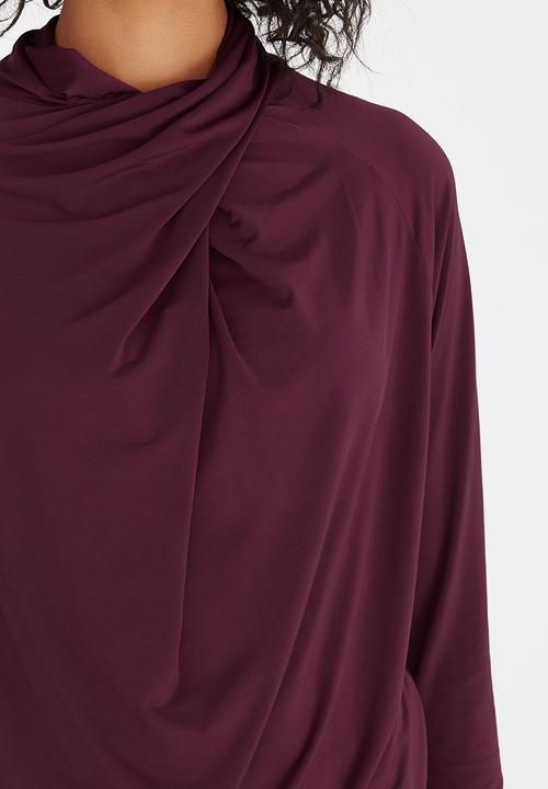 edit - Wrap-over Cowl Top Dark Purple