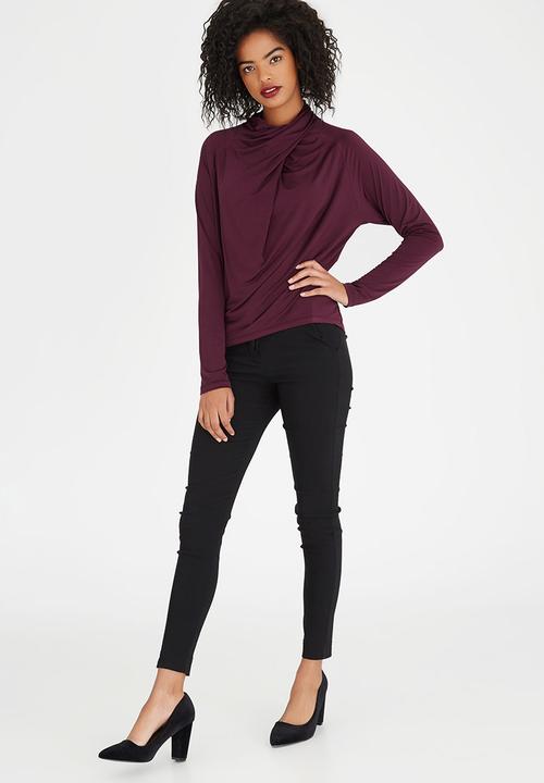 edit - Wrap-over Cowl Top Dark Purple