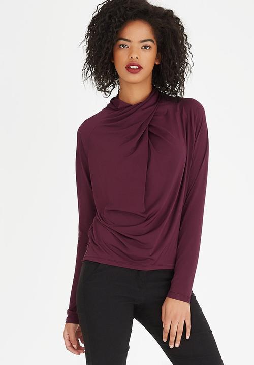 edit - Wrap-over Cowl Top Dark Purple